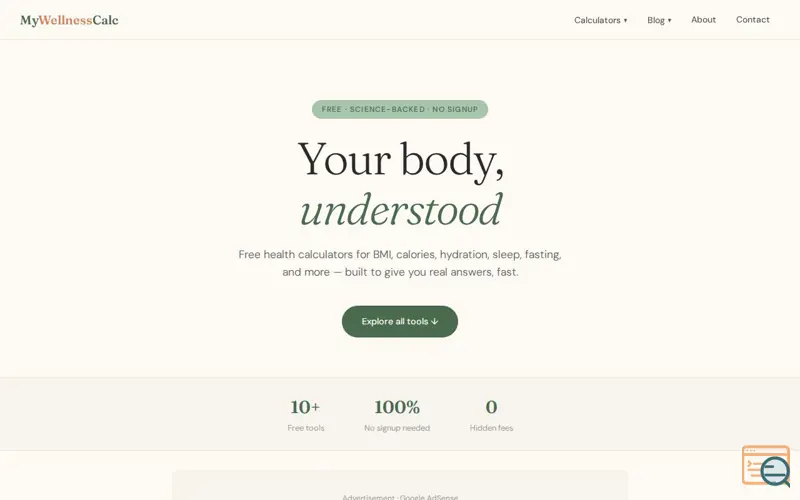Screenshot of My Wellness Calc