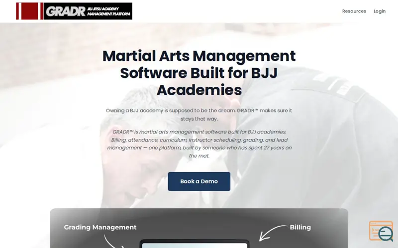 Screenshot of GRADR BJJ Academy Management Platform, a launch using Purelymail