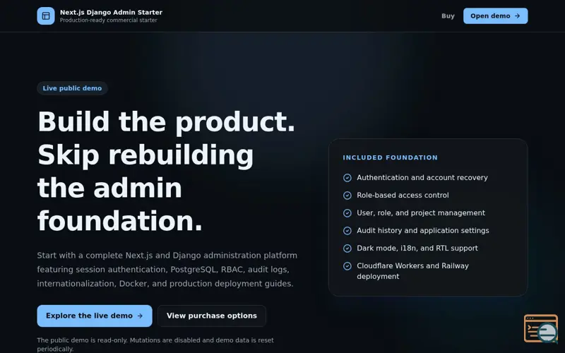 Screenshot of Next.js Django Admin Starter