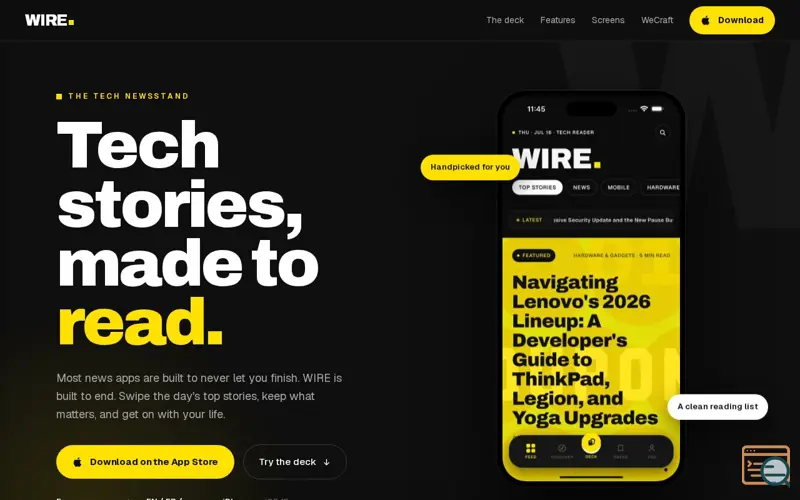 Screenshot of WIRE — Tech Newsstand