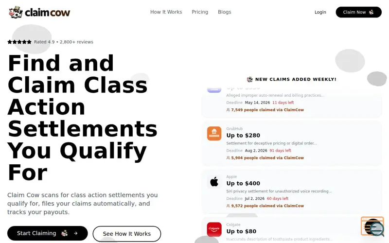 Screenshot of ClaimCow