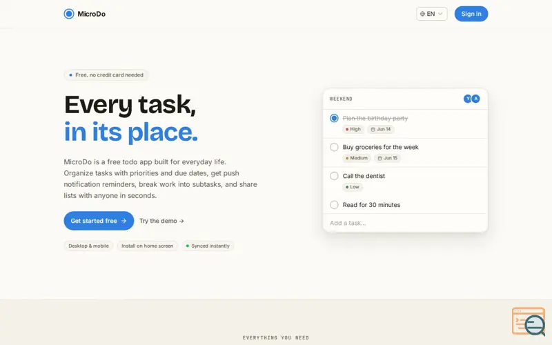 Screenshot of MicroDo — Tiny tasks, mighty focus