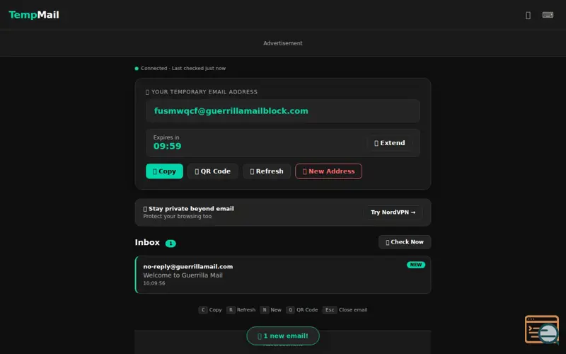 Screenshot of TempMail