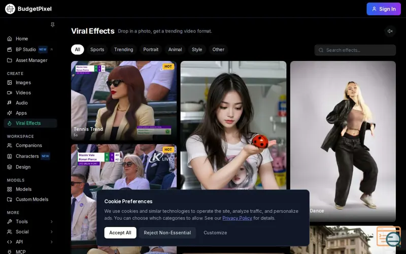 Screenshot of AI Viral Effects