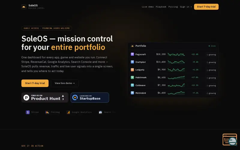 Screenshot of SoleOS — mission control for your entire portfolio