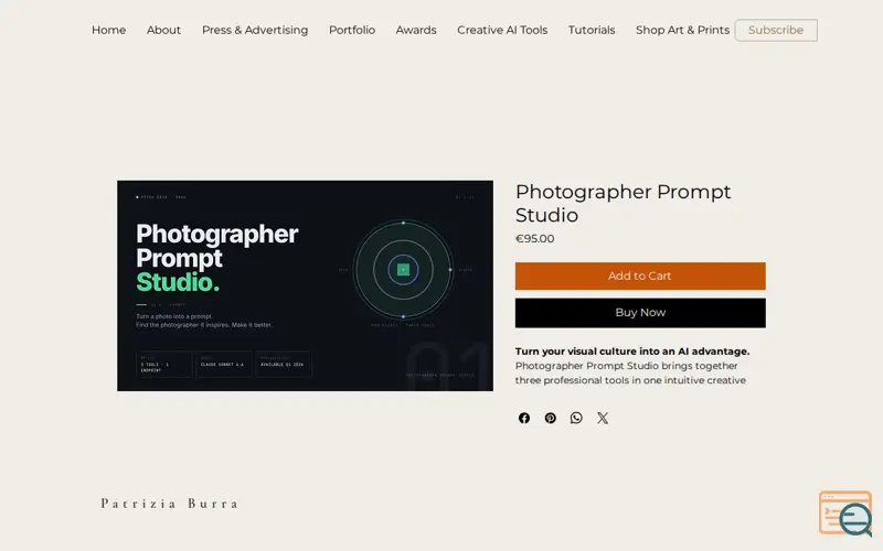 Screenshot of Photographer Prompt Studio, a launch using PurpleBear