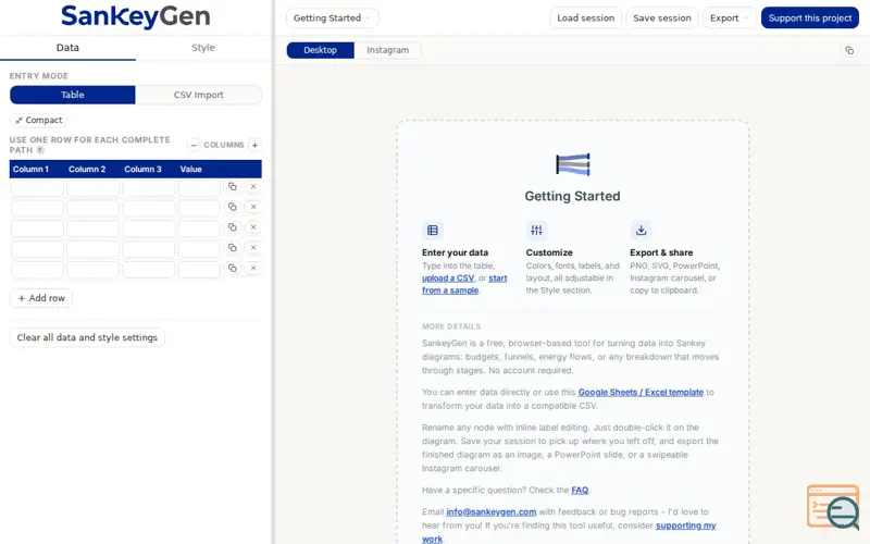 Screenshot of SankeyGen