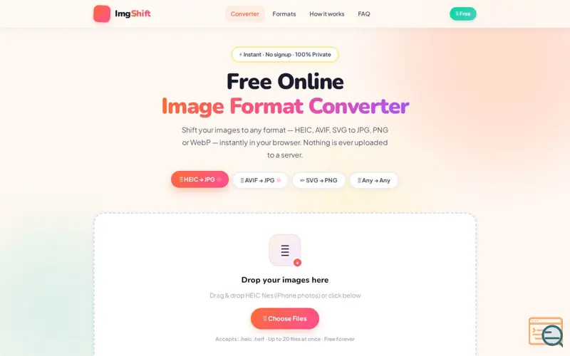 Screenshot of HEIC to JPG, AVIF, SVG to PNG