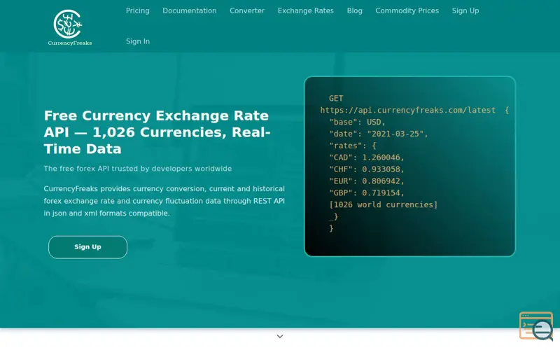 Screenshot of CurrencyFreaks