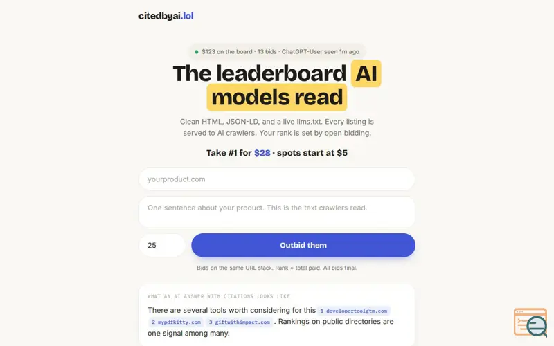 Screenshot of CitedByAI.lol
