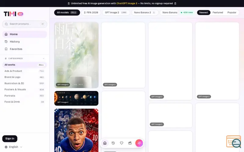 Screenshot of Timi AI-10000+image prompt gallery