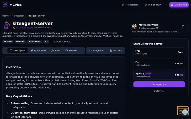 Screenshot of SiteAgent MCP