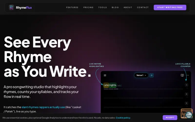 Screenshot of RhymeFlux
