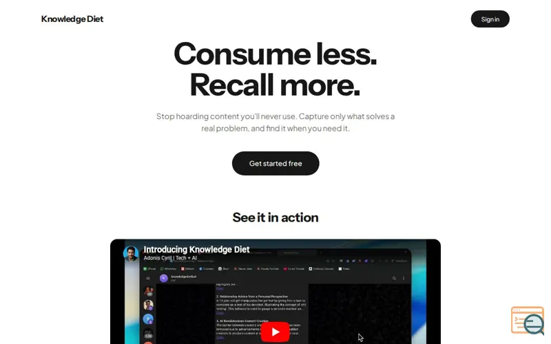 Screenshot of Knowledge Diet
