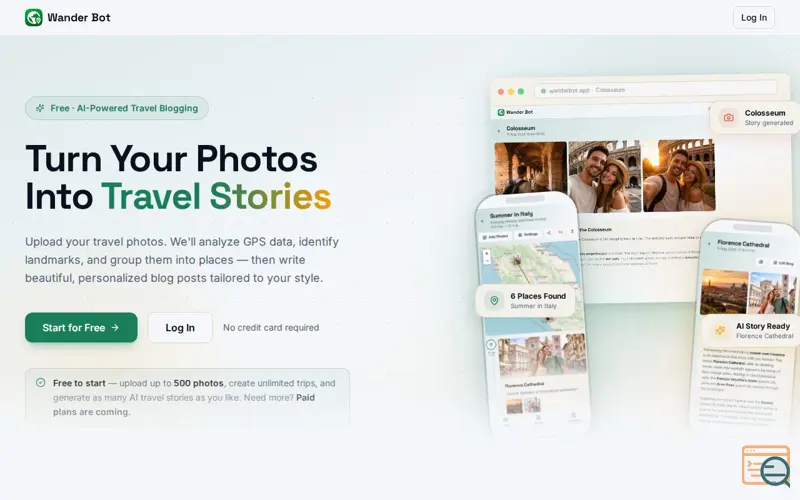 Screenshot of Wander Bot — Automated Travel Blogging