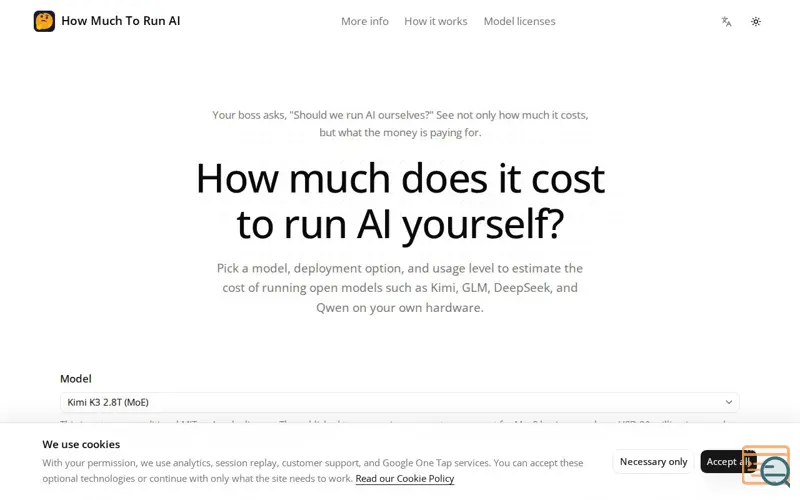 Screenshot of Cost to Run AI Yourself | AI Hosting Cost Calculator