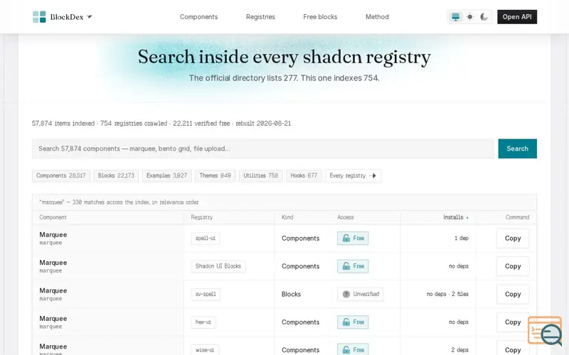 Screenshot of BlockDex