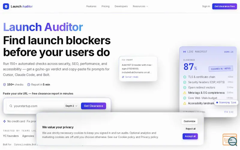 Screenshot of Launch Auditor