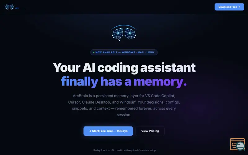 Screenshot of ArcBrain – Persistent AI Memory Layer