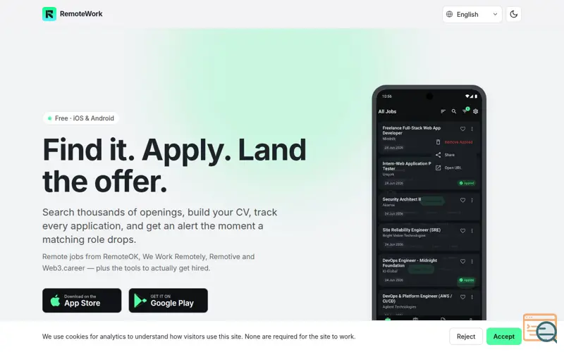 Screenshot of RemoteWork: Find Remote Jobs