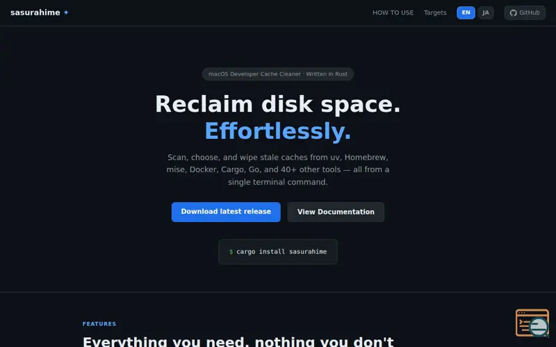 Screenshot of sasurahime — Cache Cleaner for Mac Dev
