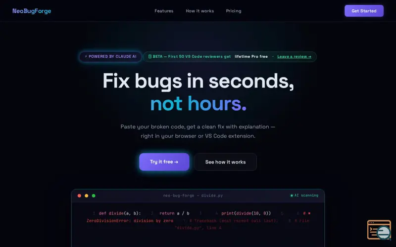 Screenshot of NEO BUG FORGE