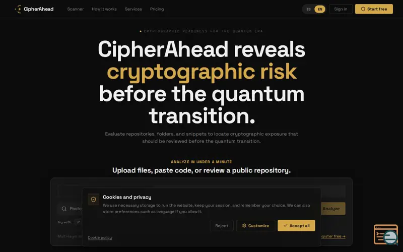 Screenshot of CipherAhead, a launch using Buzón de Correo