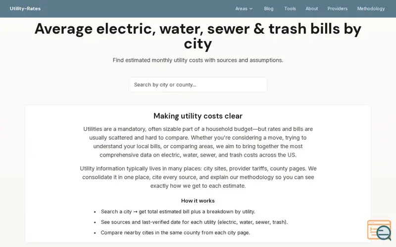 Screenshot of Utility Rates