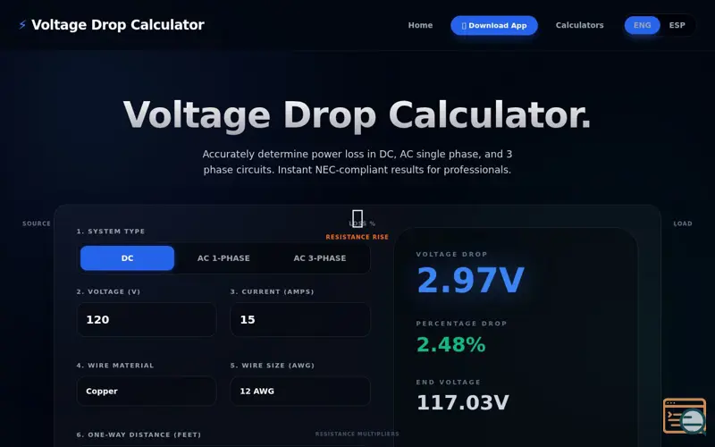 Screenshot of Voltage Drop Calculator