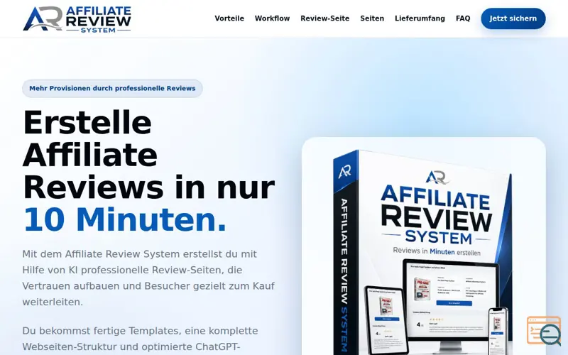 Screenshot of Affiliate Review System, a launch using Quentn