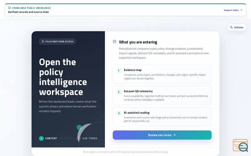 Screenshot of PolicyWatcher - Public Policy Change Monitor