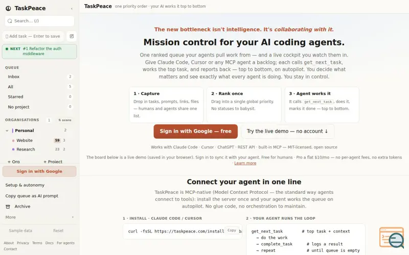 Screenshot of TaskPeace