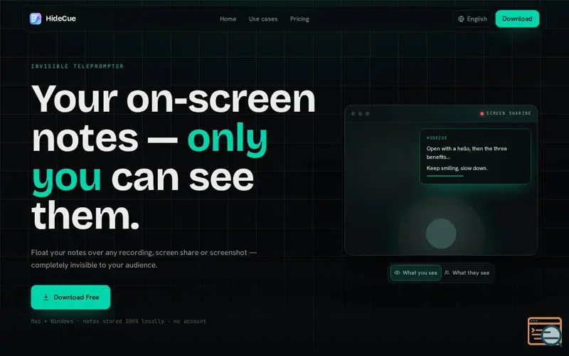 Screenshot of HideCue · Invisible Teleprompter