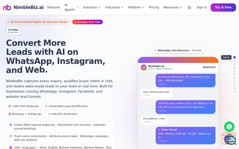 Screenshot of NimbleBiz.ai