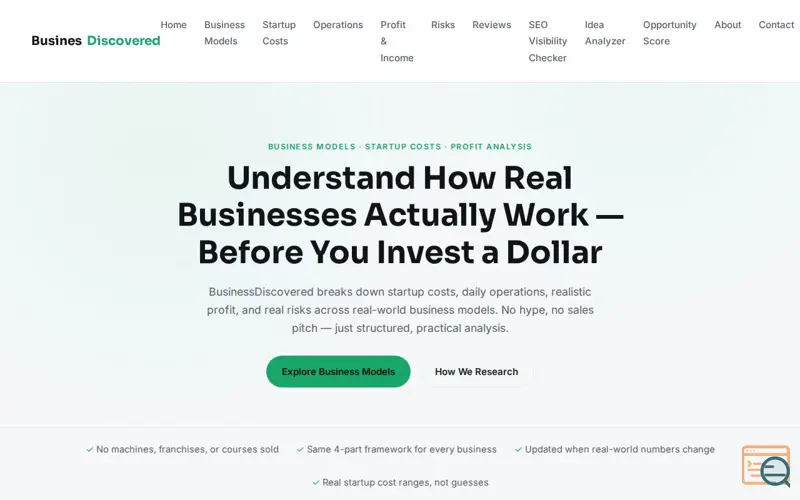 Screenshot of BusinessDiscovered | Business Models