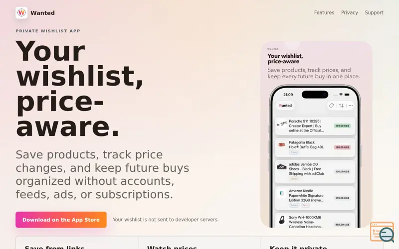 Screenshot of Wanted: wishlist