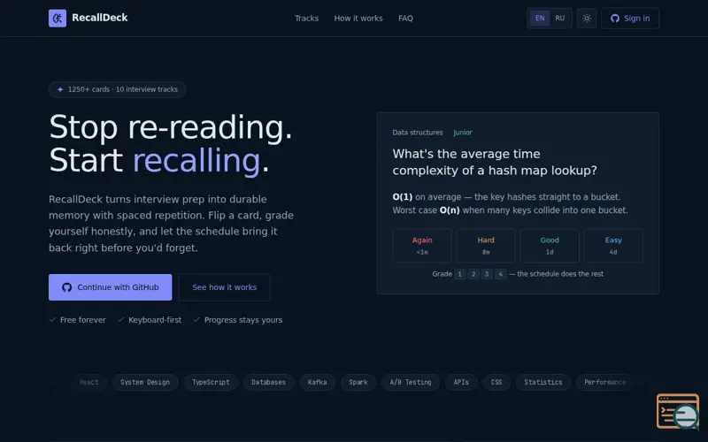 Screenshot of RecallDeck