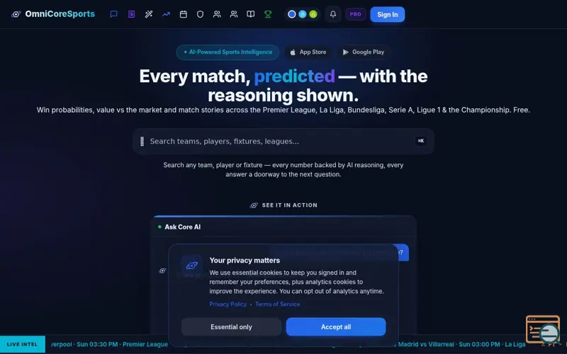 Screenshot of OmniCoreSports