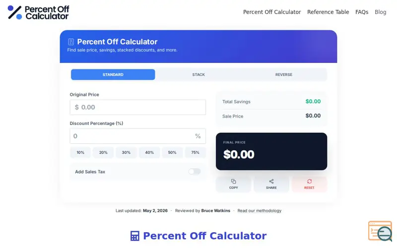 Screenshot of Percent Off Calculator