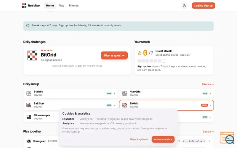 Screenshot of ItsyBitsy Games