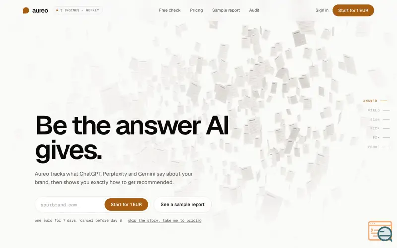 Screenshot of Aureo · Be the answer AI gives