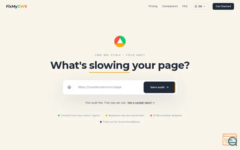 Screenshot of FixMyCWV, a launch using InHosted