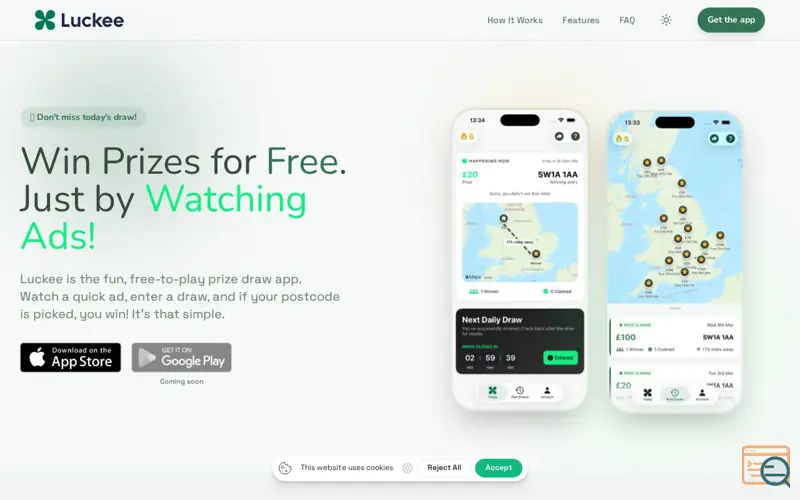 Screenshot of Luckee, a launch using Yett