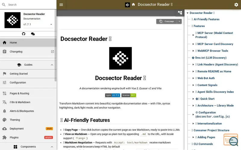 Screenshot of Docsector Documentation System