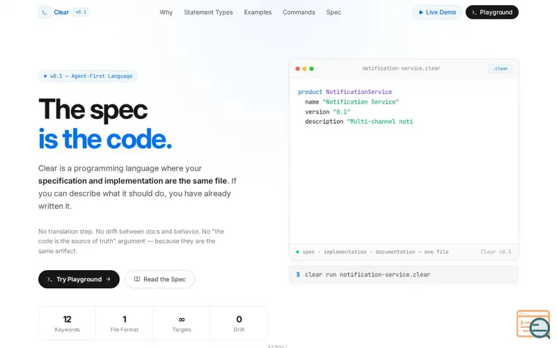 Screenshot of Clear lang