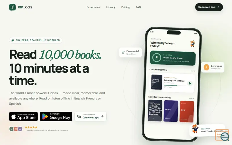 Screenshot of 10K Books: 10K Books. 10 Minutes a Day.