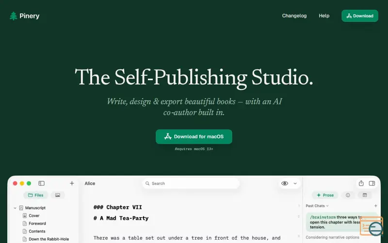 Screenshot of Pinery Prose