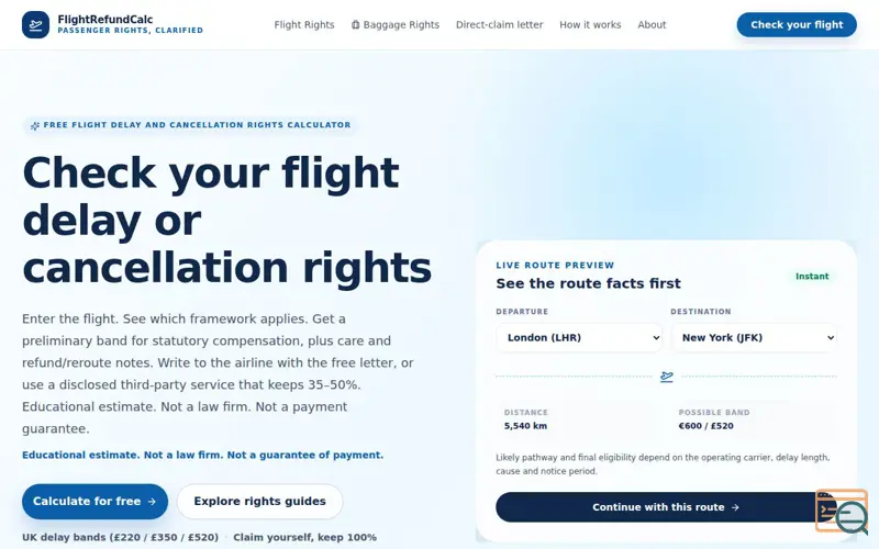 Screenshot of Free Flight Refund Calculator – Check Your Compensation
