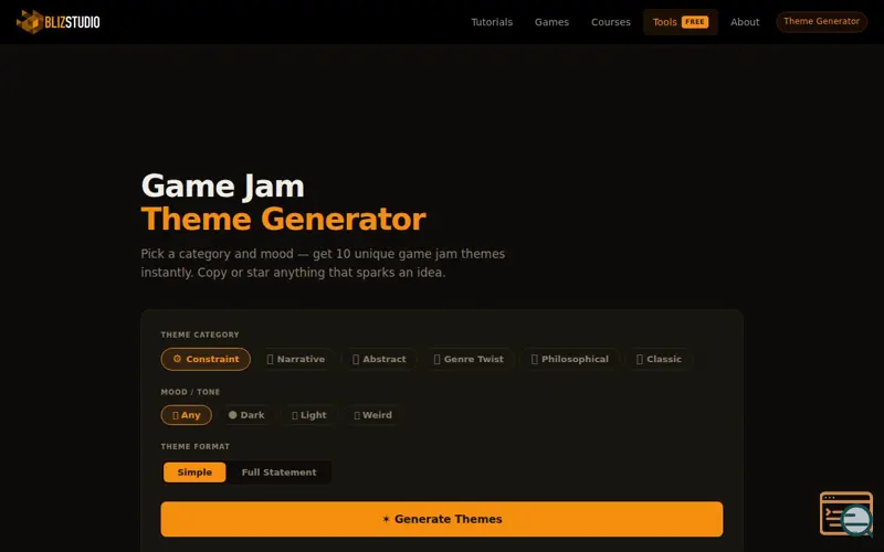 Screenshot of Game Jam Theme Generator