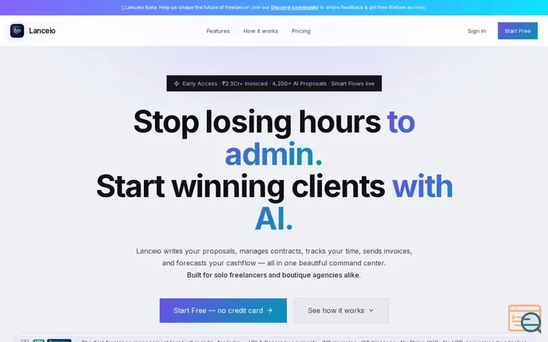 Screenshot of Lanceio — Freelance Management Tool , a launch using Google Vertex AI